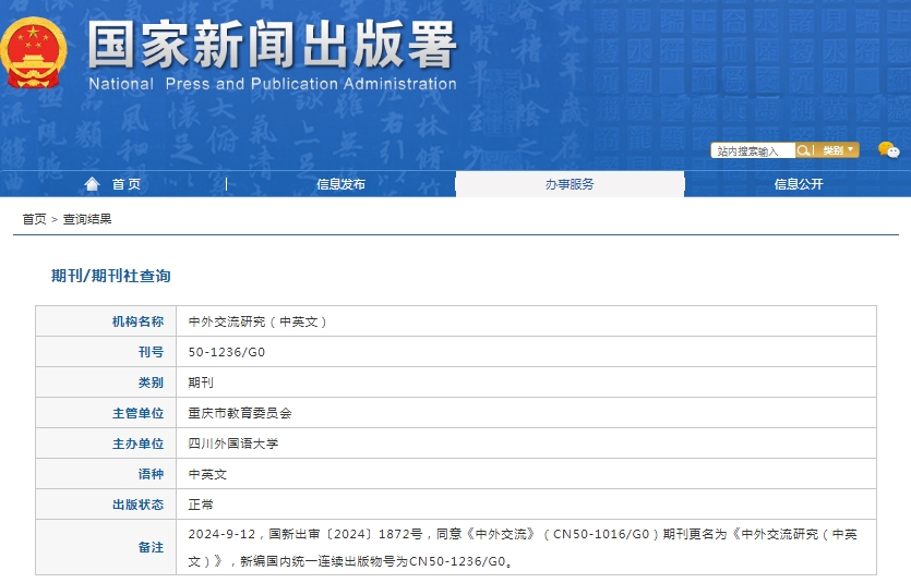 中外交流杂志备案信息