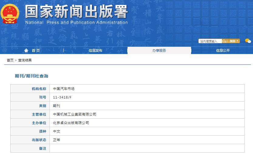 中国汽车市场杂志备案信息
